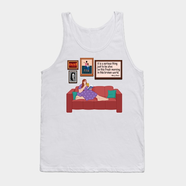 Woman Reading and Having Coffee Tank Top by RoeArtwork